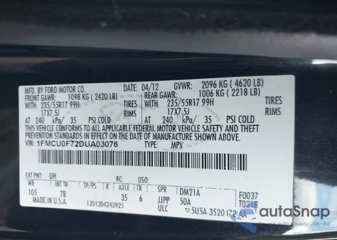 2013 Ford Escape S from USA, damaged, VIN 1FMCU0F72DUA03076